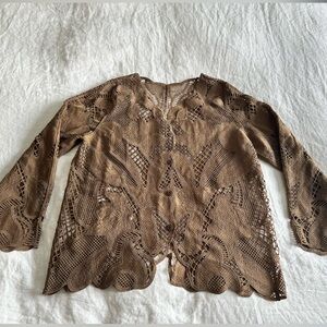 Brown Lace Cropped Jacket